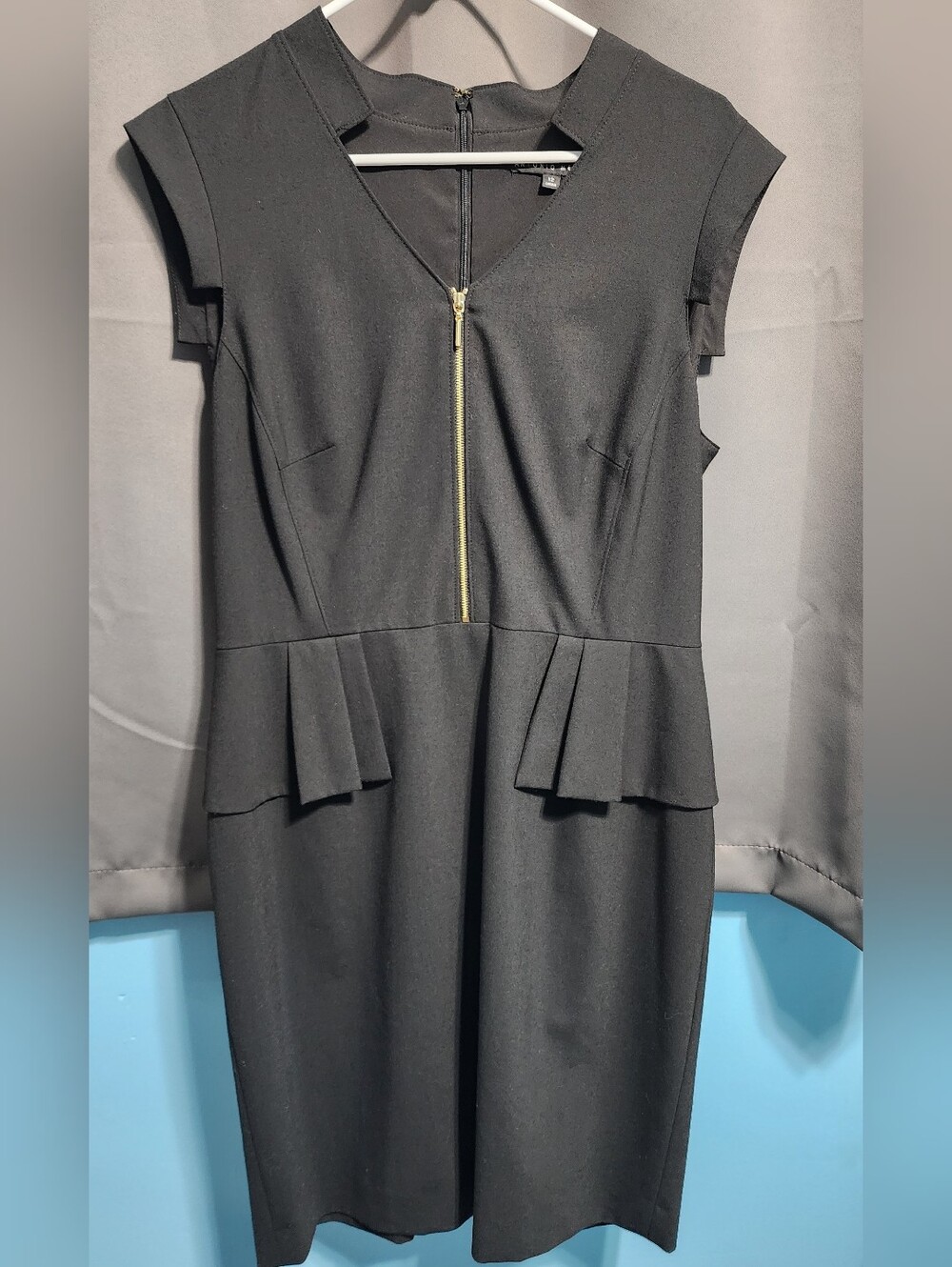 Antonio Melani Black Zip Front Peplum Sheath Dress Size 12